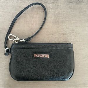 Calvin Klein Black Leather Wristlet